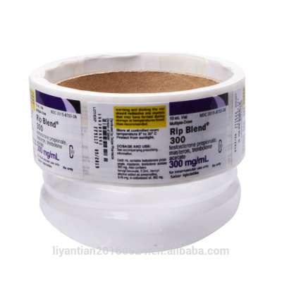 Printed adhesive glossy coated PP Rip Blend300mg/ml steroid injections and tablets 10ml vial packaging label sticker