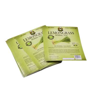 OEM adhesive gloss finishing paper lemongrass 24 herbal tea bags packaging private label sticker printing