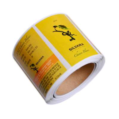 Customized adhesive glossy paper wine bottle label sticker printing roll with embossing